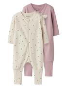 Nbfnightsuit 2P Zip Ff Heart Noos Pyjama Sie Jumpsuit Haalari Pink Nam...