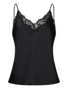 Matte Satin Cami With Lace Tops T-shirts & Tops Sleeveless Black Calvi...