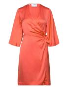Slffranziska 3/4 Short Satin Wrap Dress Lyhyt Mekko Orange Selected