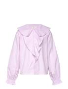 Shirt With Ruffle Detail Tops Shirts Long-sleeved Shirts Pink Mango