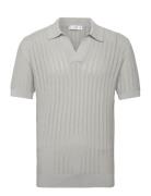 Fine-Knit Herringb Polo Shirt Tops Polos Short-sleeved Grey Mango