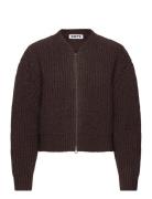 Bomber Cardigan Red Earth Melange Wool-42 Tops Knitwear Cardigans Brow...
