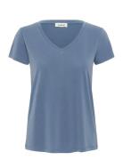 Slcolumbine V-Neck Ss Tops T-shirts & Tops Short-sleeved Blue Soaked I...