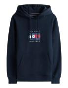 Linear Flag Graphic Hoodie Tops Sweat-shirts & Hoodies Hoodies Navy To...