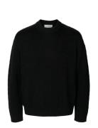 Slhphilip Ls Knit Relaxed Crew Neck Tops Knitwear Round Necks Black Se...