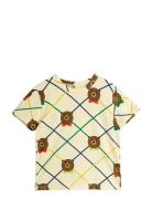Bear Check Aop Ss Tee Tops T-shirts Short-sleeved Cream Mini Rodini