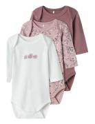 Nbfbody 3P Ls Grape Flower Noos Bodies Long-sleeved Pink Name It
