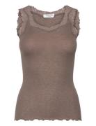 Rwburlington Wool Sl Lace Top Tops T-shirts & Tops Sleeveless Brown Ro...