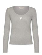 Ls Woven Label 2X2 Rib Scoop Nec Tops T-shirts & Tops Long-sleeved Gre...