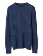 Cotton Cable Knitted Sweater Tops Knitwear Round Necks Navy Lexington ...