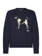 Intarsia-Knit Dog Cotton Sweater Tops Knitwear Jumpers Navy Lauren Ral...