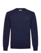 Shetland Crewneck Tops Knitwear Round Necks Navy Baracuta