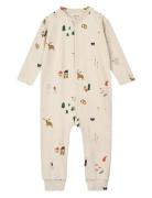 Birk Printed Pyjamas Jumpsuit Jumpsuit Haalari Beige Liewood