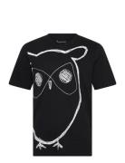 Big Owl Print Tee - Gots/Vegan Tops T-shirts Short-sleeved Black Knowl...