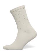 Rhinest Detail Cotton Crew Socks Lingerie Socks Regular Socks Cream We...