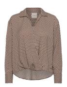 Printed Crepe Ls Faux Wrap Top Tops Shirts Long-sleeved Brown Calvin K...