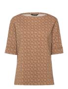 Geo-Print Stretch Cotton Boatneck Tee Tops T-shirts & Tops Short-sleev...