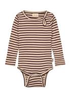 Body L/S Modal Striped Bodies Long-sleeved Cream Petit Piao