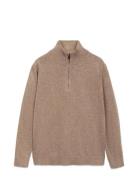 Zip Neck Jumper Tops Sweat-shirts & Hoodies Sweat-shirts Beige Mango