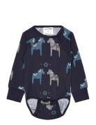Bamboo Body L.s Beige Panda Pitkähihainen Body Navy Geggamoja