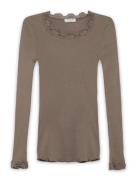 Rwbabette Silk Ls Lace T-Shirt Tops T-shirts & Tops Long-sleeved Brown...