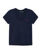 Cotton Jersey V-Neck Tee Tops T-shirts & Tops Short-sleeved Navy Polo ...