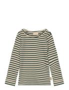 T-Shirt L/S Modal Striped Tops T-shirts Long-sleeved T-shirts Green Pe...