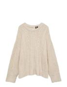 Vmsia Ls Bow Cb Cable Knit Exp Tops Knitwear Jumpers Beige Vero Moda