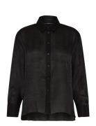 Terry Crinkle Top Tops Shirts Long-sleeved Black French Connection