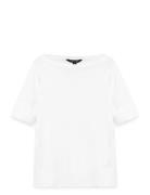 Stretch Cotton Boatneck Tee Tops T-shirts & Tops Short-sleeved White L...