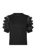 Krista Mix Stacked Ruffle Top Tops Blouses Short-sleeved Black French ...