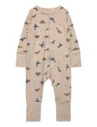 Nightsuit W. Aop Pyjama Sie Jumpsuit Haalari Beige CeLaVi