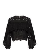 Blouse With Embroidered Eyelet Ruffles Tops Blouses Long-sleeved Black...