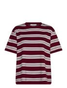 Striped Short-Sleeved T-Shirt Tops T-shirts & Tops Short-sleeved Burgu...