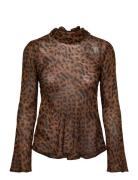 Leopard-Print Blouse With Scarf Tops Blouses Long-sleeved Brown Mango