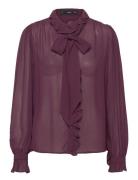 Ruffled Blouse With Scarf Tops Blouses Long-sleeved Burgundy Mango