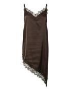 Pcnomi Strap Satin Lace Dress Wvn D2D Lyhyt Mekko Brown Pieces