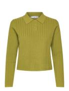 Polo-Neck Ribbed Sweater Tops Knitwear Jumpers Green Mango