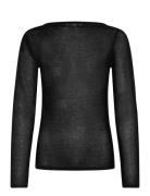 Shiny Boat-Neck Top Tops T-shirts & Tops Long-sleeved Black Mango