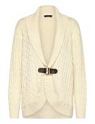Buckle-Trim Cable Shawl-Collar Cardigan Tops Knitwear Cardigans Cream ...