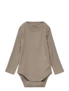 Body Ls Rib Bodies Long-sleeved Beige Huttelihut