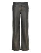 Distressed Pu Trousers Bottoms Trousers Straight Leg Grey Gina Tricot