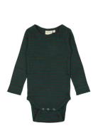 Body L/S Modal Striped Bodies Long-sleeved Green Petit Piao