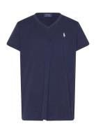 Cotton Jersey V-Neck Tee Tops T-shirts Short-sleeved Navy Ralph Lauren...