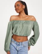 Pieces - Vihreä - Pcmari Ls Off Shoulder Cr Top D2D D