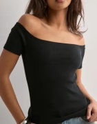 Nelly - Musta - Rib Off Shoulder Top
