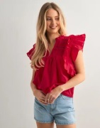 Only - Punainen - Onlsunny Life Capsl Frill Top Wvn N