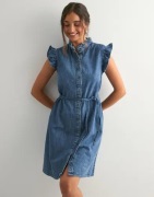 Only - Sininen - Onlshania S/L Frill Dnm Dress Akm