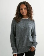 Pieces - Harmaa - Pcivy Ls O-Neck Contrast Knit Noos