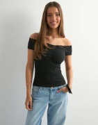 Nelly - Musta - Rib Lace Off Shoulder Top